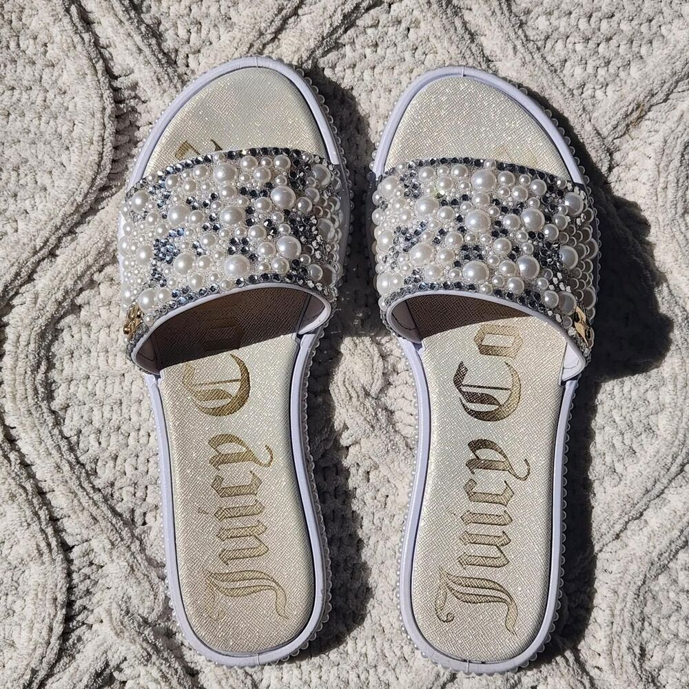 Juicy Couture white and silver pearl slides size 6 - Picture 2 of 7